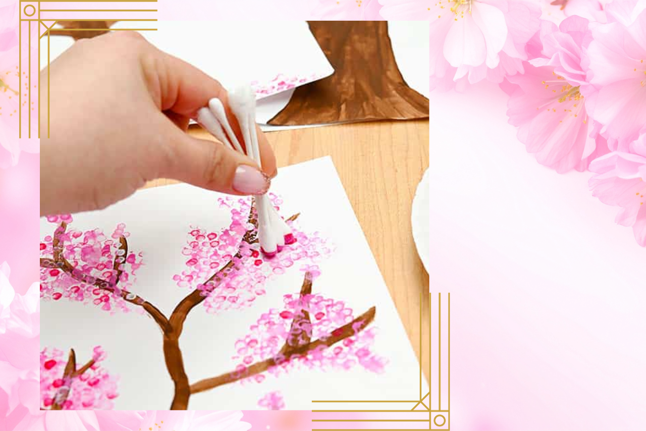 Cherry Blossom Q-tip Painting for Teens